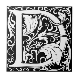 Art nouveau zwart-wit tegel letter D Tegeltje