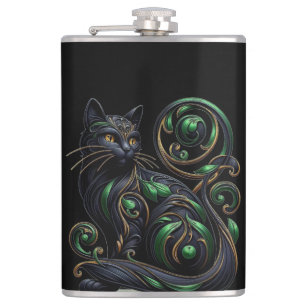 Art Nouveau Zwarte Cat Keltische Vinyl Gewikkeld K Heupfles
