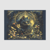 Art Nouveau zwarte kat met gouden bloemen Tissuepapier (Voorkant)