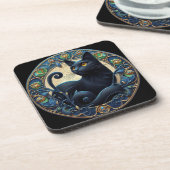 Art Nouveau Zwarte Kat Plastic Onderzetter Set (Linkerzijde)