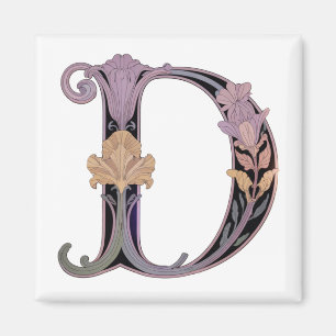 Art Nuevo Roze en Gouden Letter D Magneet