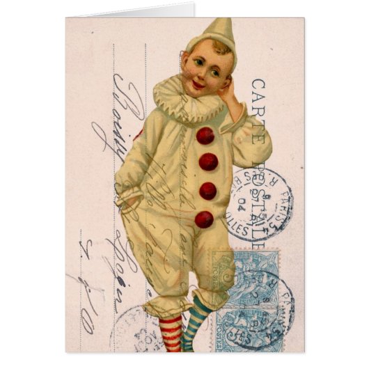 Art numérique de carte postale clown vintage (Devant)