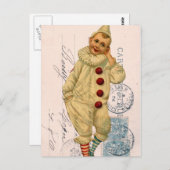 Art numérique de carte postale clown vintage (Devant / Derrière)