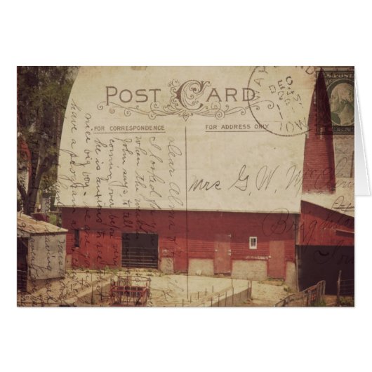 Art numérique de carte postale Red Barn (Devant horizontal)