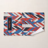 Art optique abstrait bleu, rouge et blanc (Serviette à main)