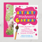 Art Party 6th Birthday Invitation Kaart (Voorkant / Achterkant)