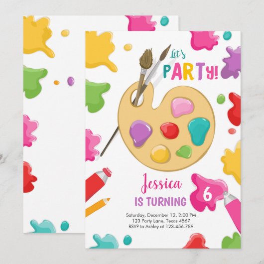 Art Party Anniversaire Invitation Peinture Artisan (Devant / Derrière)