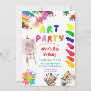 Art Party Birthday Colorful Rainbow Paint Kaart