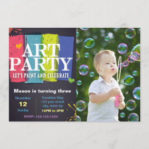 Art Party Birthday-uitnodiging met foto Kaart