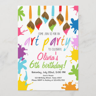 Art Party Invitation Birthday Painparty Kaart
