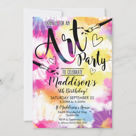 Art Party Invitation Tie Dye Art Kaart (Voorkant)