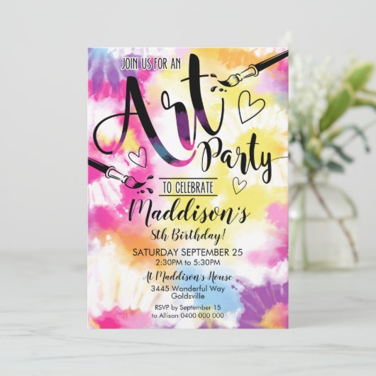 Art Party Invitation Tie Dye Art Party (Debout devant)