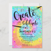 Art Party Invitation Tie Dye Paint Party Rainbow (Devant)