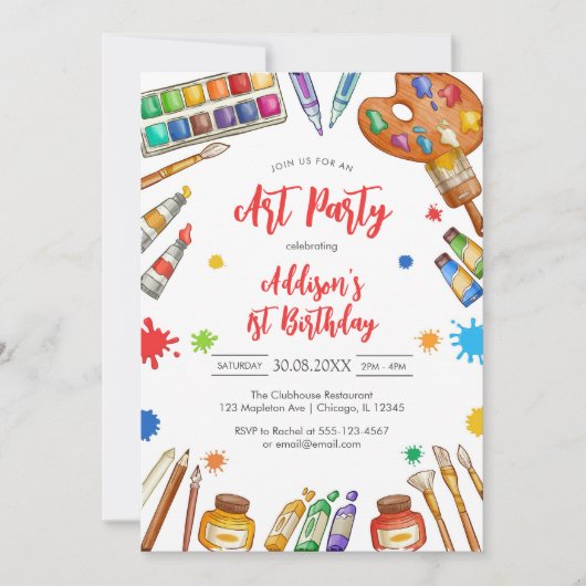 Art Party Painting Craft Birthday Party Invitation (Devant)