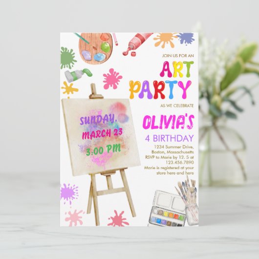 Art Party Peinture fille Anniversaire Invitation (Debout devant)