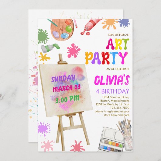 Art Party Peinture fille Anniversaire Invitation (Devant / Derrière)