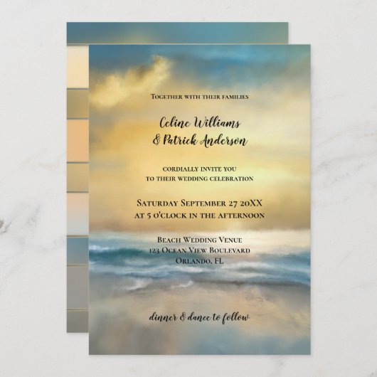 Art Peint Plage Mariage Invitation (Devant / Derrière)