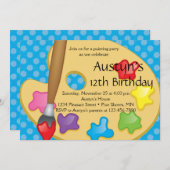 Art Peinture Bleu Invitations d'anniversaire (Devant / Derrière)