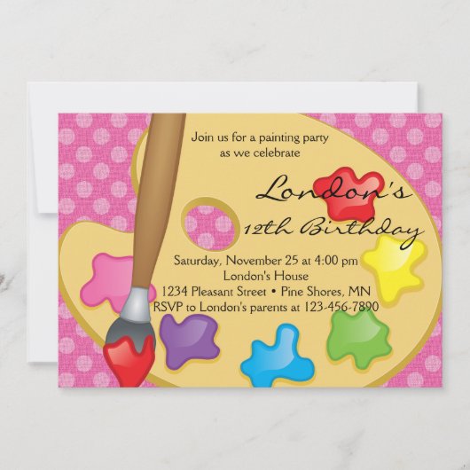 Art Peinture rose Invitations d'anniversaire (Devant)