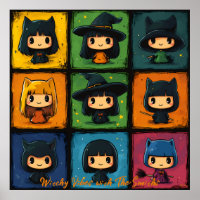 Art Pop Chibi Sorcières Grille Mignon Art Mural Ha
