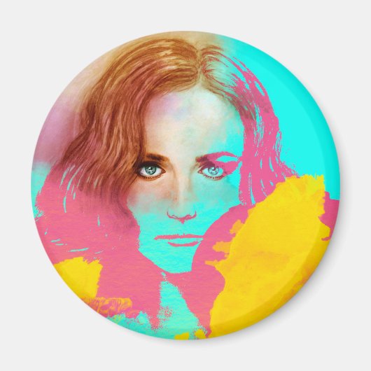 Art pop fille coloré, Aimant rond - Intense (Devant)