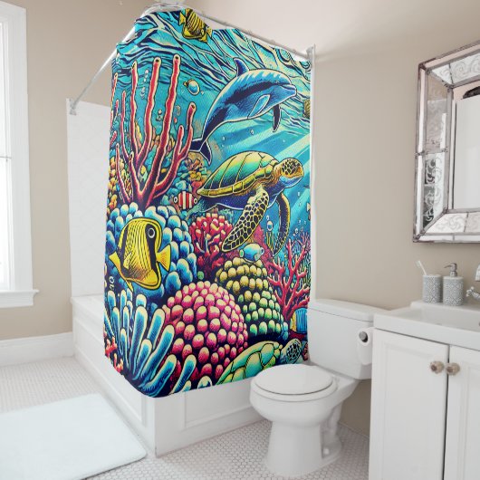 "ART POP UNDERWATER" - RIDEAU DE DOUCHE (En situation)