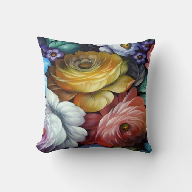 Art populaire de Zhostovo, coussin floral (Recto)