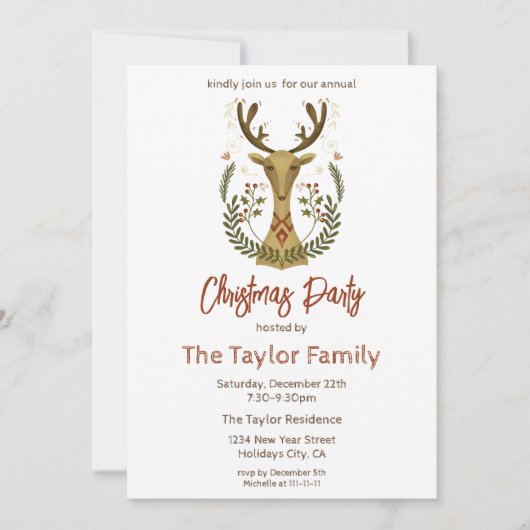 Art populaire moderne Noël Reindeer Invitation (Devant)