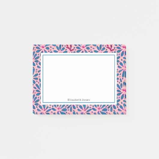 Art populaire rose et bleu Floral Post-it Notes (Devant)