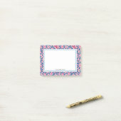 Art populaire rose et bleu Floral Post-it Notes (Sur un bureau)