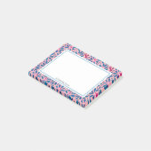 Art populaire rose et bleu Floral Post-it Notes (Incliné)