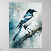 ART Poster : Elegant Magpie l Blue, Grey, Navy l  (Devant)