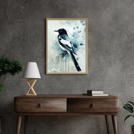 ART Poster : Elegant Magpie l Blue, Grey, Navy l