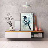 ART Poster : Elegant Magpie l Blue, Grey, Navy l