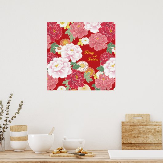 Art Poster"Pony en chrysanthemum" Poster (Keuken)