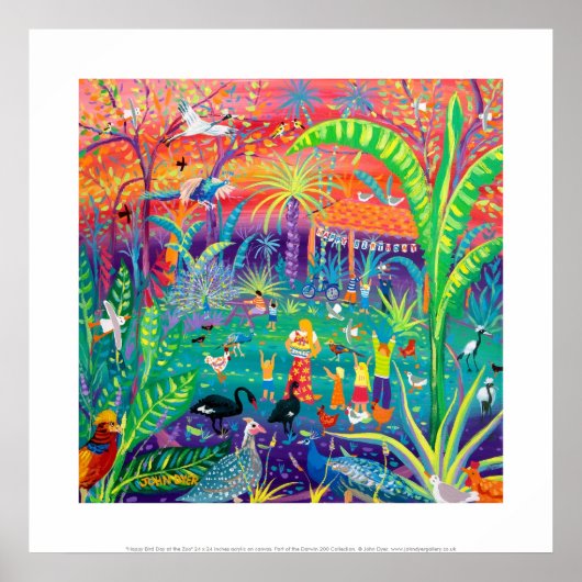 Art Print: Happy Bird Day in de Zoo Poster (Voorkant)
