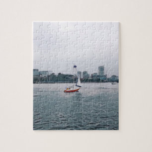 Art Red Sailboat Navy Jigsaw Puzzle