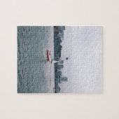 Art Red Sailboat Navy Jigzaag Puzzle Legpuzzel (Horizontaal)