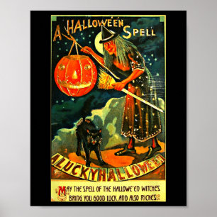 Art Retro Halloween Witch Poster