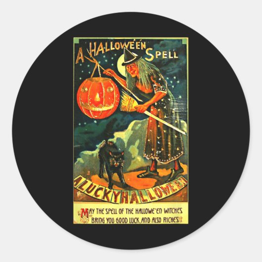  Art Retro Halloween Witch Ronde Sticker (Voorkant)