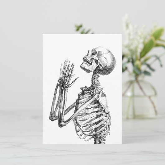 Art Skull Skelet Illustratie, Schedel Feestdagenkaart (Staand voorkant)