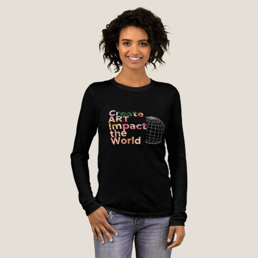Art Slogan Long Sleeve Black T Shirt (Voorkant)