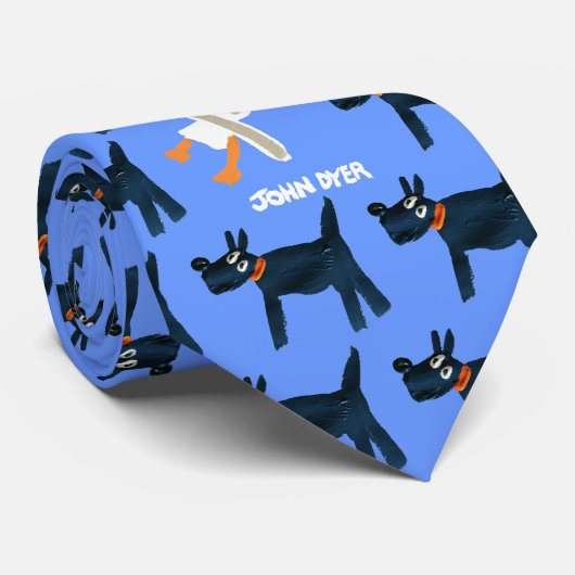 Art Stropdas: Zwarte Scotty Dog en Seagull Blue St Stropdas (Opgerold)