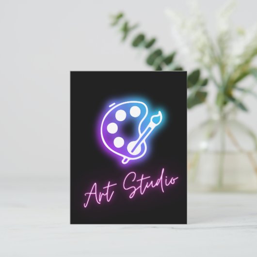 Art Studio Neon Line Briefkaart (Staand voorkant)