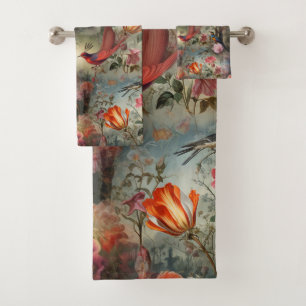 Art surréaliste avec fleurs et oiseaux