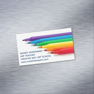 Art Teacher Rainbow Markers Artist Drawing Studio Magnetisch Visitekaartje