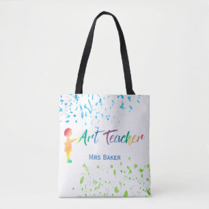 Art Teacher Waterverf Splatter Personalized Fun Draagtas