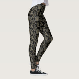 Art Tree Gold Holiday Christmas Black Leggings