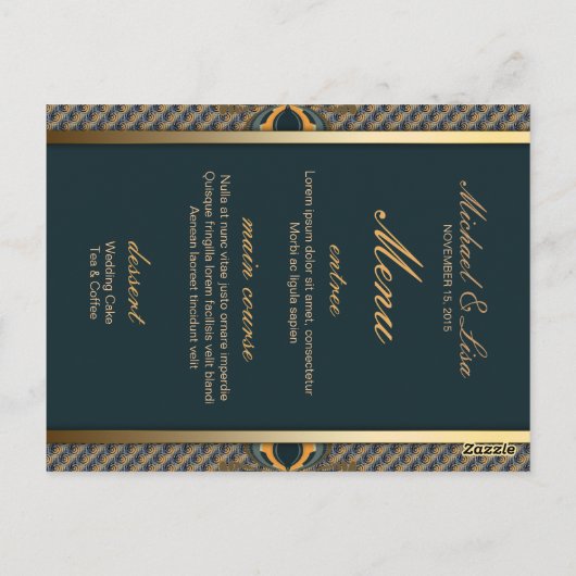 Art turquoise Alternative Mariage Menu et Numéro d (Dos)