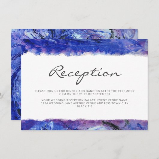 Art Wedding Reception Blue Informatiekaartje (Voorkant / Achterkant)